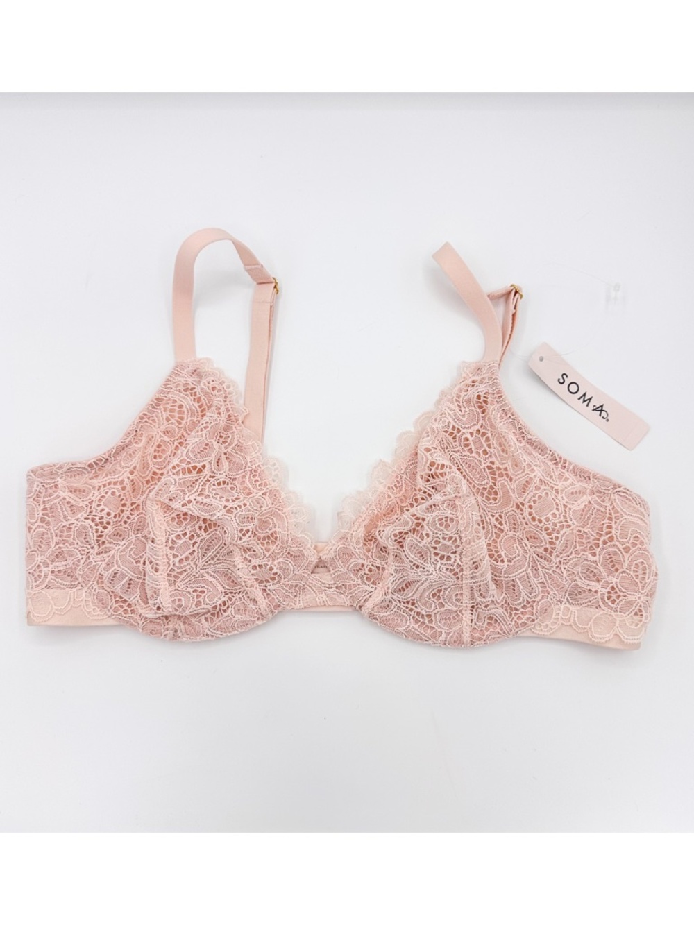Soma Peach Blossom Unlined Lace Plunge Bra